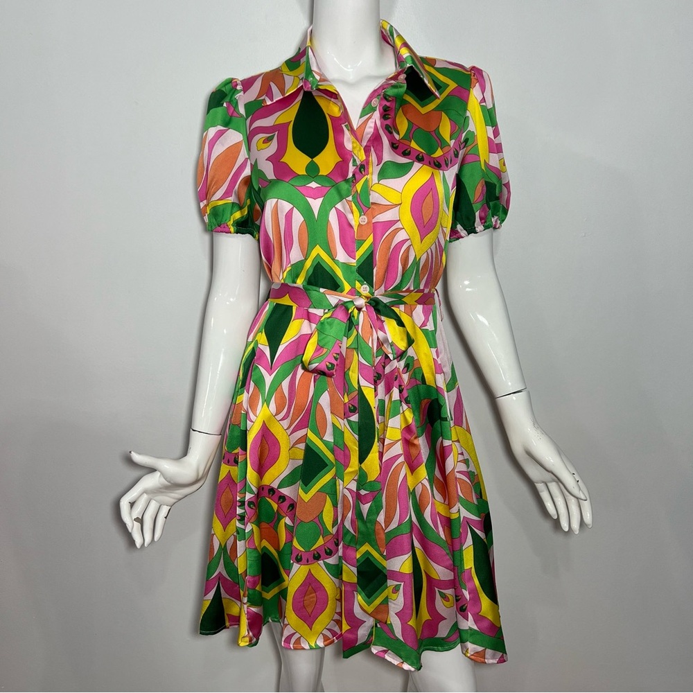 NWT Big Hit Boutique Go Go Abstract Vibrant‎ Color Dress -- L - Picture 3 of 12